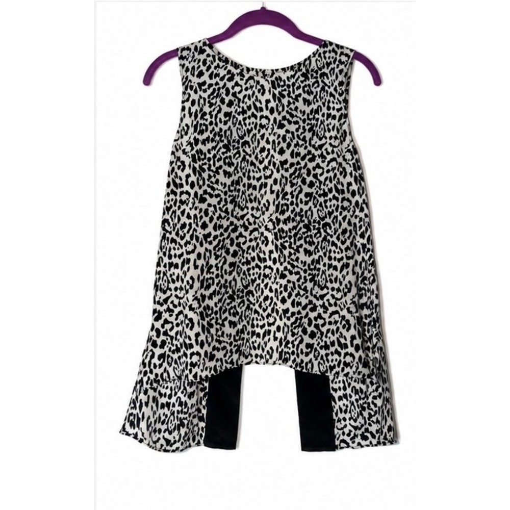 Parker Silk Leopard Print Sleeveless High Low Blouse Black White PAT111335CDC